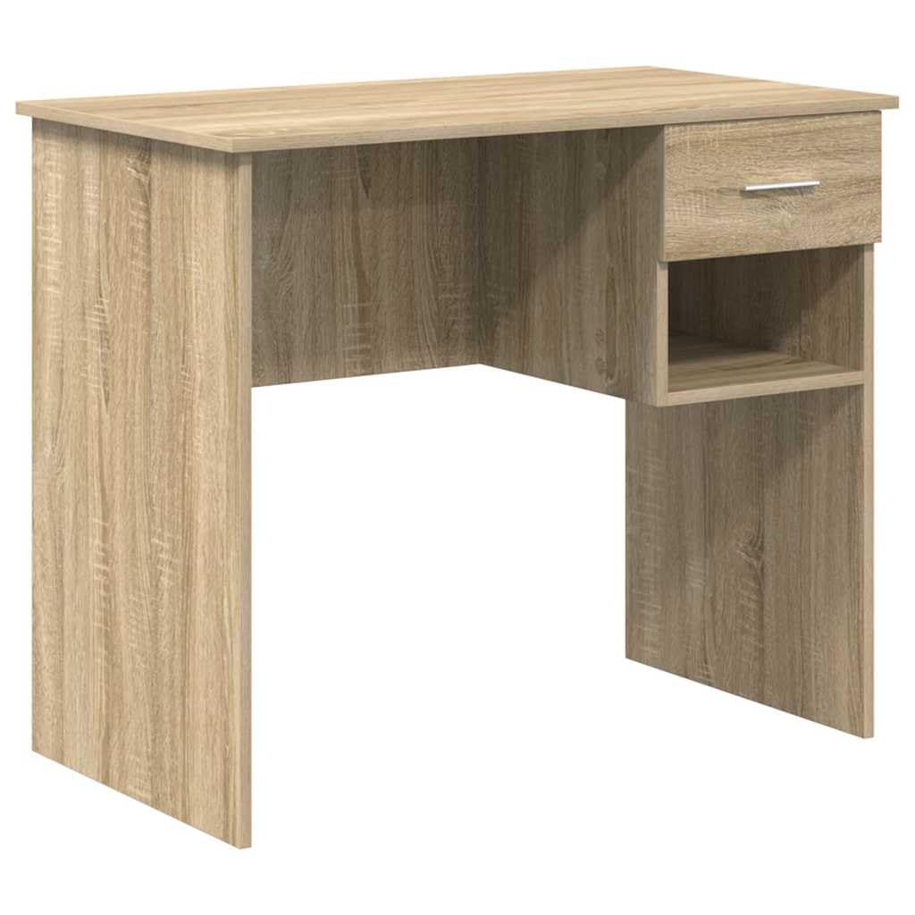 Scrivania Sonoma Rovere 90 x 49 x 75 cm con cassetto e scaffale, design moderno, struttura in legno resistente per ufficio, casa, gioco e camera da letto