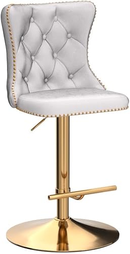 Miniatura 5 de Shenyon Juego de 2 taburetes de bar, giratorios ajustables de altura de mostrador, silla de bar tapizada de terciopelo con ribete clavado y respaldo