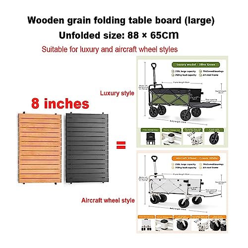 Carretilla plegable al aire libre con ruedas de 8 y 5 pulgadas, aleación de aluminio y tablero con diseño de madera, para camping y picnic, portátil miniatura 5