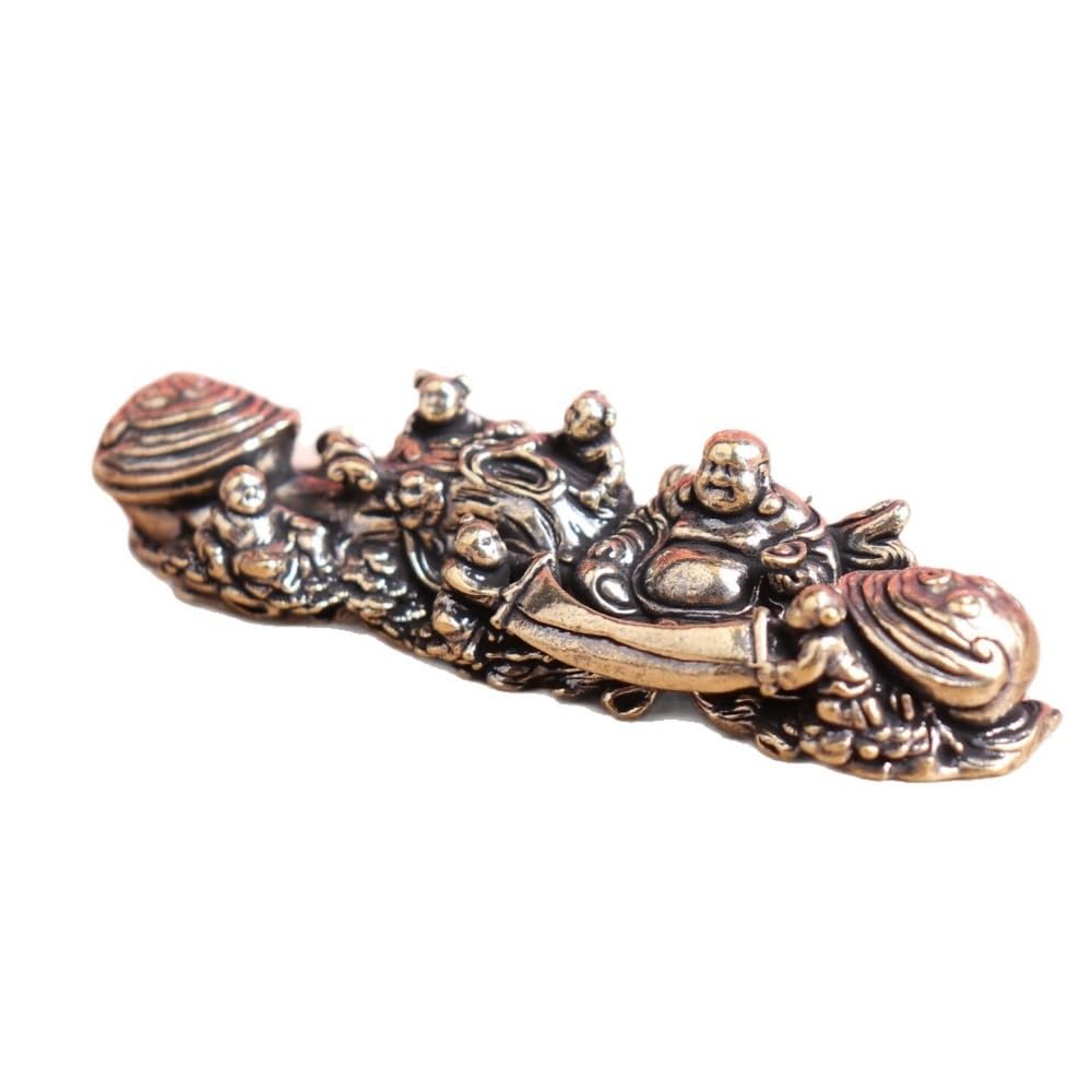Huffa Fivesonsdisturbthebuddha Pure Brass Five-Figures Buddha Statue Vintage Tabletop Tea Pet Ornament