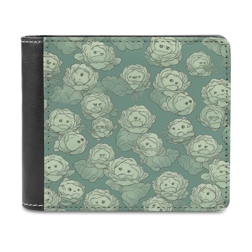 Cabbage Pattern Bifold Wallets for Men Pu Leather Durable Personalized Mens Wallets for Work Or Daily Use