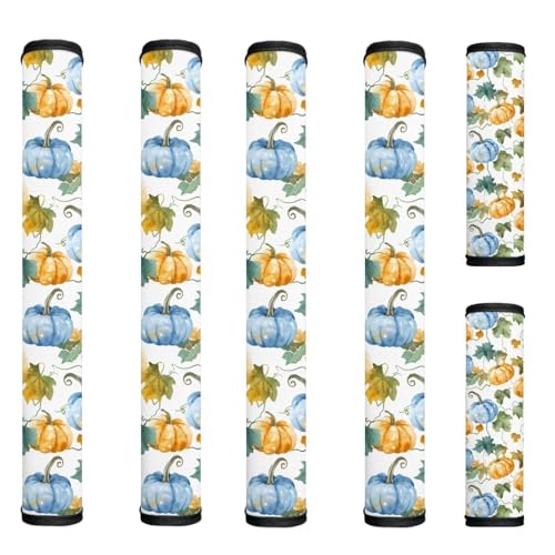 Image of Pumpkin Print Refrigerator Handle Covers Set of 6 Thanksgiving Kitchen Appliance Handle Covers Adjustable Fridge Handle Gloves Decorative Non-Slip Protective Handle Covers