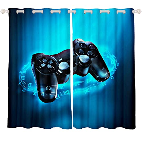 Loussiesd Boys Gaming Curtain Teens Gamer Window Drapes Black Blue Video Game Window Treatments for Kids Children Room Modern Game Controller Window Curtains W46*L72 - Image 3