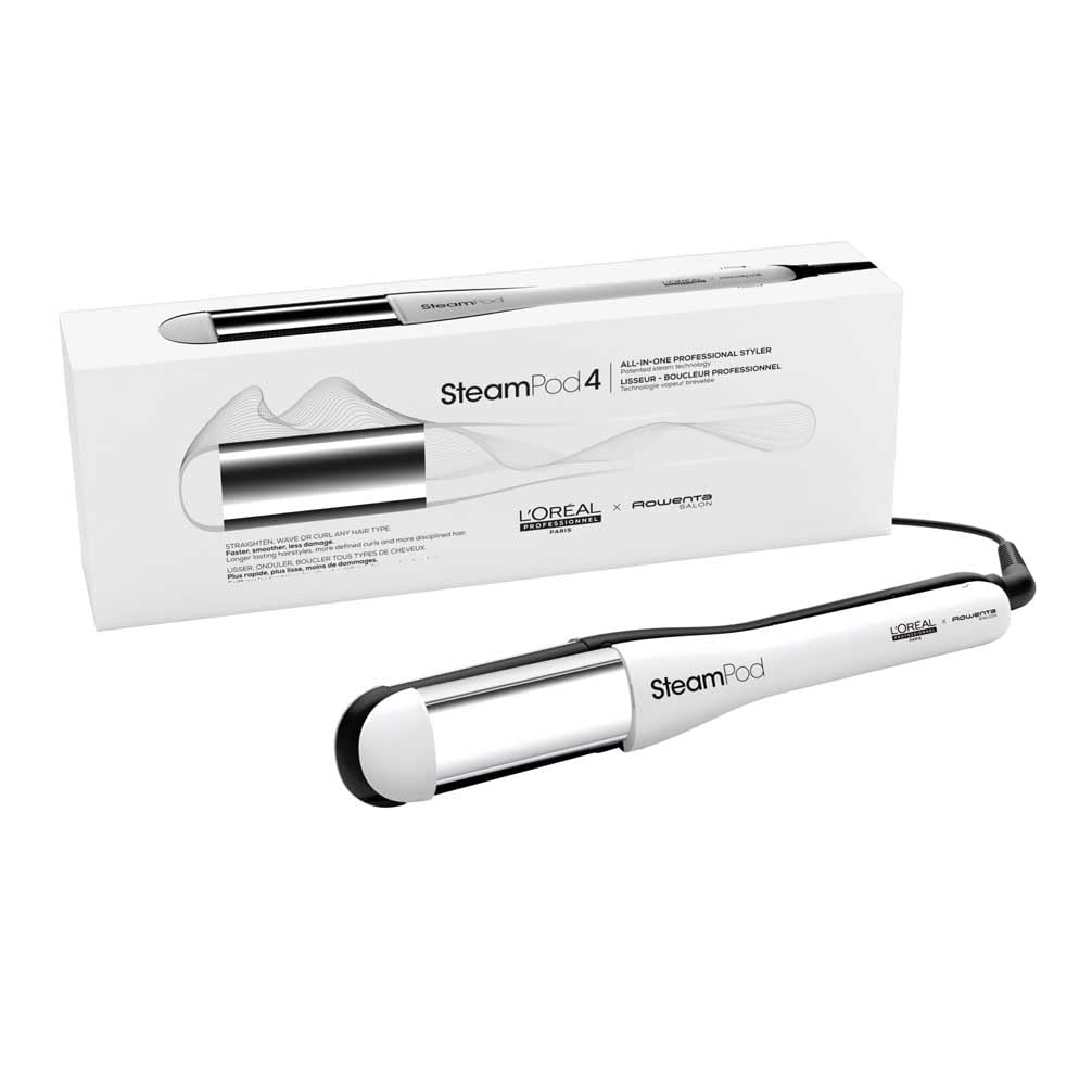 L’Oréal Professionnel,SteamPod 4,Plancha de Pelo Profesional con Tecnología a Vapor, Moldeador Todo en Uno, Alisa, Ondula y Riza, Cuidado Avanzado del Cabello, Todo Tipo de Cabello, Color Blanco
