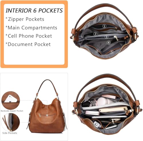 Image of ITALISH Brown Hobo Shoulder Handbag for Women in Faux Leather 39 x 33 x 13 cm