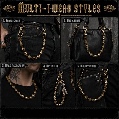 Image of Wallet Chain - Skull Chains for Pants Jeans Purse Bag, Punk Gothic Style,Suitable for Parties /Stage Performances /Everyday Wear, emo Y2K accessories