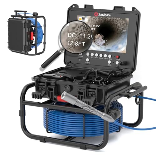Image of Sanyipace Pipe Inspection Camera, 165FT /50M Sewer with Distance Counter, 1080P Waterproof Drain for Plumbing Duct Inspection, 9 inch Screen, 4500mAh Battery, 12PCS LED Lights, 5X Zoom
