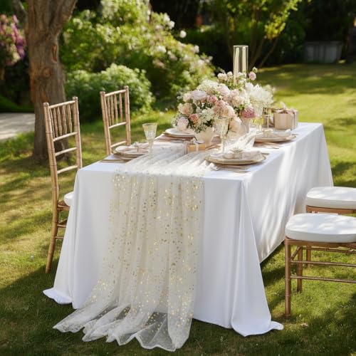 Image of sancua Rectangle Tablecloth - 90 x 156 Inch - Water Resistant Spill Proof Washable Polyester Table Cloth, Decorative Fabric Table Cover for Dining Tables, Buffet Parties and Camping, White