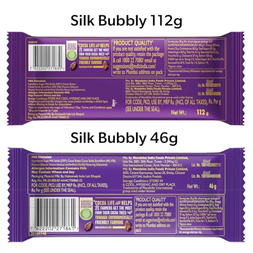 Image of Cadbury Dairy Milk Silk Bubbly 112 g (Pack of 3) & Silk Bubbly 46 g (Pack of 5) Chocolate Bars, 566 g