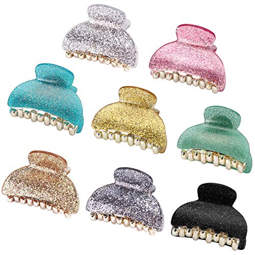 Hair Claw Clips for Women Ladies Girls, Funtopia 8 Pack 2 Inch Glitter Acrylic Hair Jaw Clips Clamp for Medium or Thick Hair (Medium Size, 8 Stylish Colors)