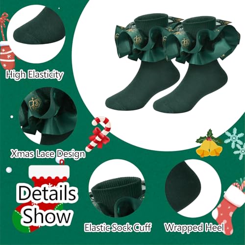 Toddler Lace Ruffle Socks with Cute Snowflake Polka Dot Ruffle Socks for Girls Turn Cuff Frilly Dress Socks3