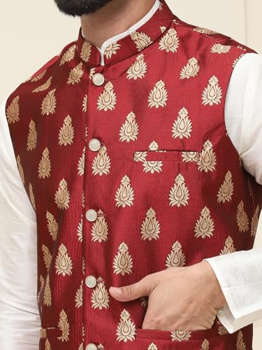 Image of SOJANYA (Since 1958 Men's Silk Blend Kurta Pyjama With Nehrujacket Set