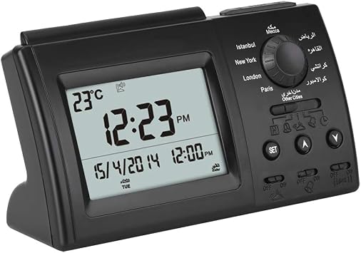 Islamic Azan Alarm Clock, Azan Clock Prayer Clock Muslim Azan Table Prayer Clock HA-3006, Black Color Digital Muslim Prayer Alarm Athan Islam for