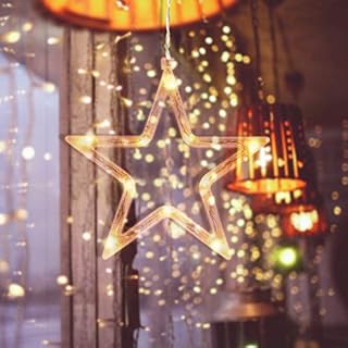 Uonlytech Christmas Hanging Star Window Lights Battery Operated,Warm White Acrylic Window Light with Suction Cup for New Year Wedding Home Christmas Decoration