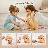Stimmungs Interaktives Haustier Hund mit Funktion für Kinder,Hund mit Leine der Läuft und Bellt Spielzeug mit Gehen,Bellen,Schwanzwedeln,Elektronisches HaustierHund für Kleinkinder Mädchen Junge