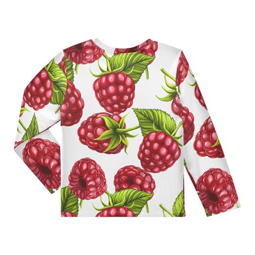 Raspberry Leaves White Boy's Rash Guard Swim Shirt Long Sleeve Sun Shirt for Kid Toddlers UPF50+2