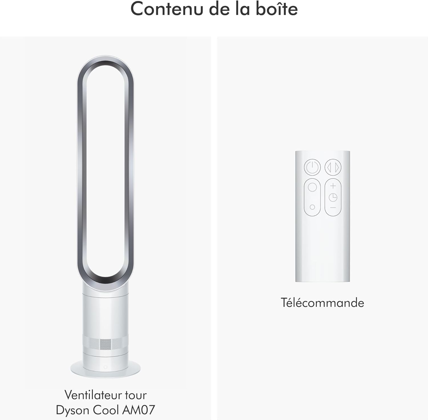 Dyson Cool AM07 Ventilateur avec télécommande 100 cm, minuterie 9 h, ventilateur tour silencieux blanc/argent, économie d'énergie, ventilateur sur pied, ventilateur sur pied