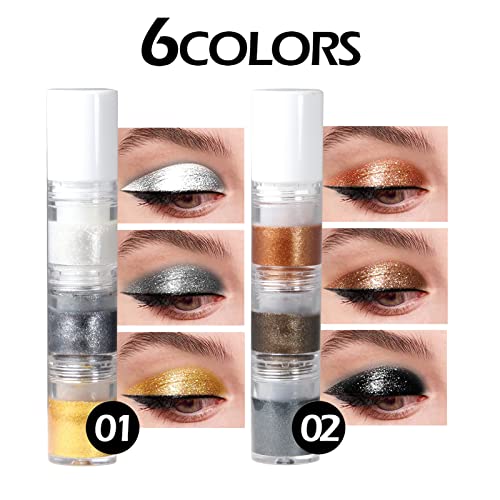 Dageda Glitter Eyeshadow Set, 6 Colors Liquid Smooth Eyeshadow Metallic, 3 In 1 Waterproof Long-Lasting Eye Shadow Shimmer Sparkle, Glossy Quick-Drying Liquid Glitter Lips And Eye Makeup #TOP4