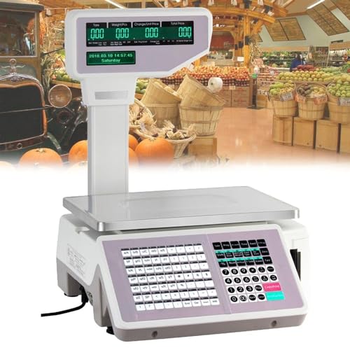 LYDZUSDP Digital Price Label Printing Scale,LCD Screen Weight Price Scale,15kg/30kg Capacity,Electronics Barcode Thermal Printer for Commercial Weighing