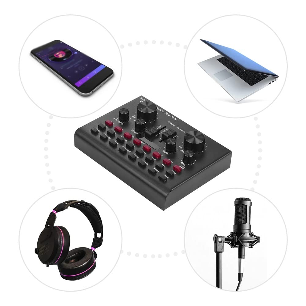 Mixer Audio USB Multifunzionale, Scheda Audio per Streaming Live, Dispositivo vocale, Attrezzatura per Karaoke DJ con Volume Regolabile, connessione BT