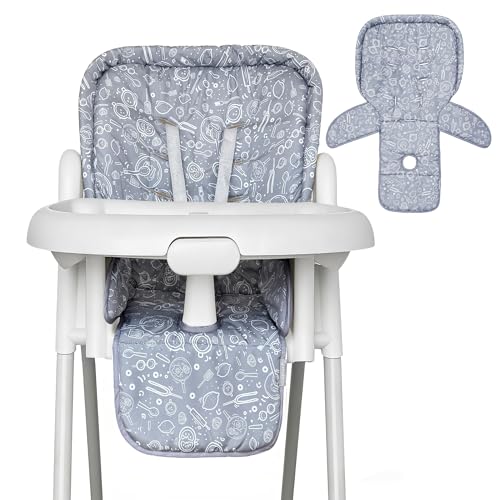 Image of Baby High Chair Cover, Machine Washable High Chair Cushion Pad, Waterproof & Soft, Fits 3-5 Point Harness Chairs, High Chair Replacement Cover for Home & Restaurant Use Grey