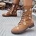 Ankle Boots for Women Lace Up Combat Booties Fashion Floral Embroidered Short Booties Side Zipper Lug Sole Boots PU Leather Western Platform Boot Round Toe Shoes Khaki