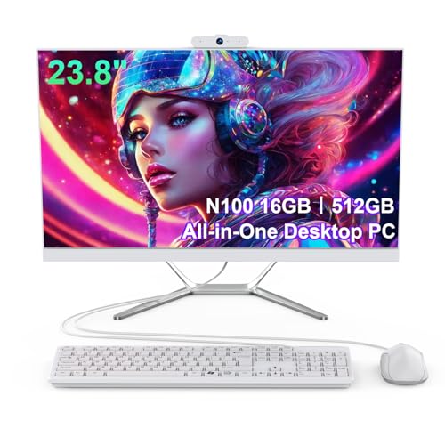 Ophidianova Computadora de escritorio todo en uno de 23.8 pulgadas, procesador N100 (hasta 3.40 GHz), Quad-Core 16 GB de RAM 512 GB SSD, pantalla IPS FHD, WiFi de doble banda y BT 4.2, teclado y mouse