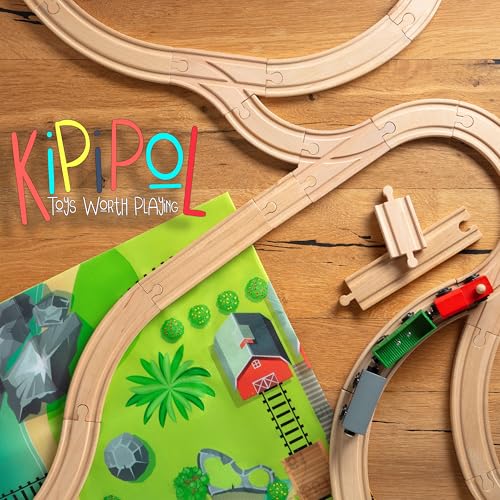 Kipipol SXR-4581 Wooden Train Tracks Set - 52 Pcs+Bonus Railroad Map –Compatible W All Major Wooden Railway Toy Brands Including: Thomas The Train Track Set thumb #7