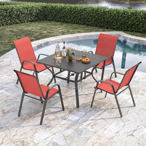 Image of Outdoor Patio Chairs Set of 8 Stackable Dining Chairs All-Weather Textilene Furniture Set for Pool Deck, Backyard