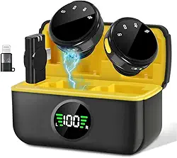 Microfone Lapela, Microfone Lapela Sem Fio para iPhone/Android, Cancelamento de Ruído Inteligente, Kit Duplo com Case de Carregamento, Redução de Ruído e Som Profissional, Transmissão Sem Fio de 300M