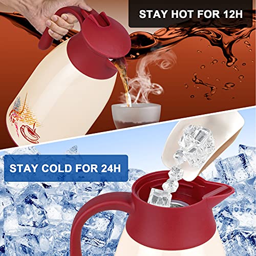 Acechef 40.5 Oz Glass Lined Thermal Carafe, Insulated Coffee Carafe, Coffee Thermos, Tea Pot With Lid, Vacuum Insulated Thermal Coffee Carafe, 1.2 Liter #TOP1