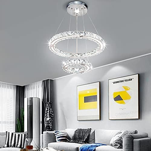 CXGLEAMING Modern Chandelier Lighting Ceiling Girls Bedroom Crystal Chandeliers LED Lighting Fixtures add Acrylic Design 2-Ring Pendant Lights for Bath-Room Entry-Way Living Room Dining Room