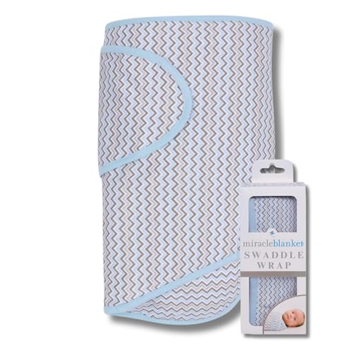 Image of Miracle Blanket Swaddle Wrap – Help Your Newborn Sleep Longer – Soft & Secure Sleep Sack for Infants – Easy-to-Use Swaddling Blanket for a Calm Baby (Blue & Gray Chevron)