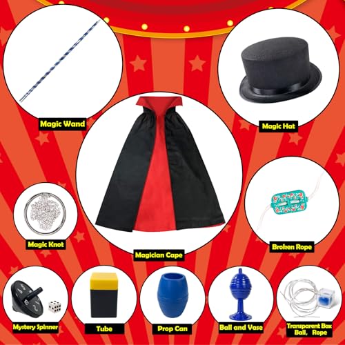 Kit mágico para niños Heyzeibo con disfraz de mago y accesorios de trucos 5