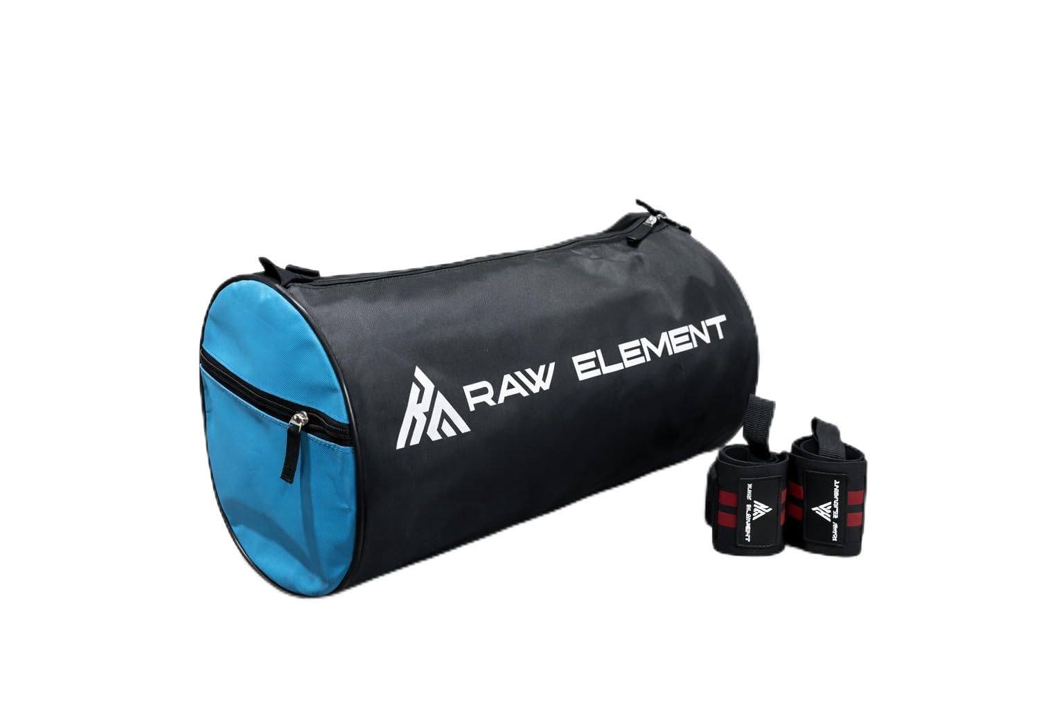 raw element Gym Duffle Bag with Wrist Support Combo | Spacious & Durable Sports Bag | Water Resistant Travel Gym Bag for Men & Women | Strong Zippers & Comfortable Carry (Black & Blue)-picture-42
