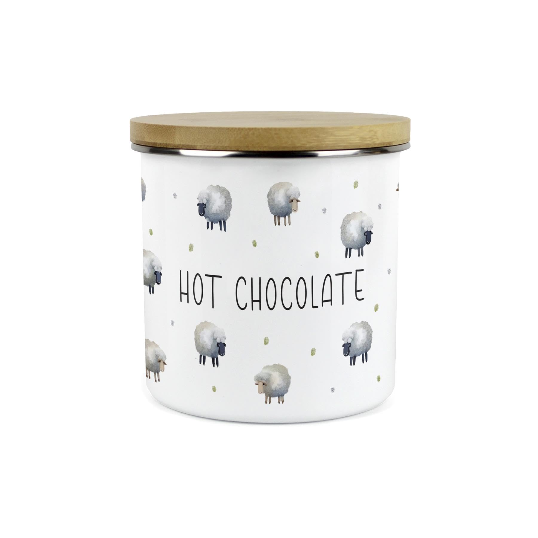 Purely Home Hot Chocolate Spring Sheep Storage Canister - Cartoon-Style Countryside Farm Animal Kitchen Décor - Large 1.2L Enamel Hot Drinks/Food Storage Container