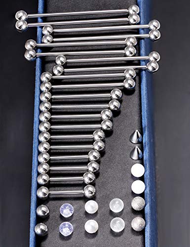 Prjndjw Mix Sizes Industrial Barbell Cartilage Earring Tongue Helix Nipple Barbell Surgical Steel Body Piercing Jewelry Retainer For Women Men Straight Bar Length 12-40Mm #TOP2