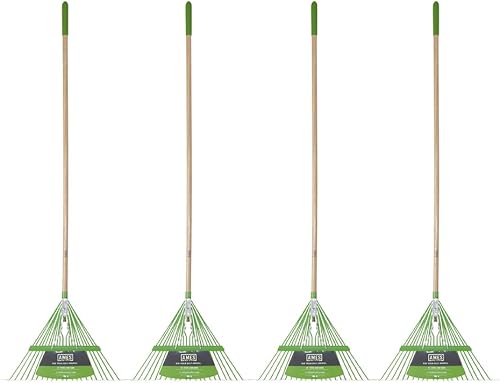 Steel Tine Leaf Rake, 22-Tine Steel Leaf Rake with Hardwood Handle, 61-Inch, Pack of 4