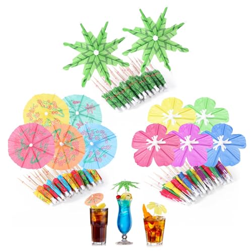 60Piezas Sombrillas de Cócteles en 3 Estilos Tropicales Palillos de Cóctel Decorativos para Bebidas,Postres y Frutas Decoración de Cócteles para Fiesta de Verano,Bar y Playa Adornos de Fiesta Tropical