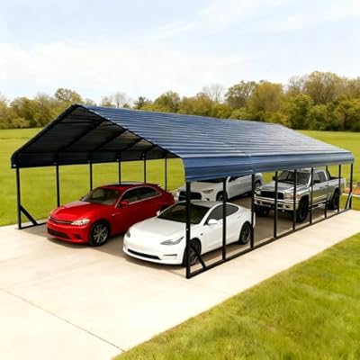 Heavy Duty Metal Carport Galvanized Steel All Weather Carport Canopy with Anchor Kit for RV Boat Truck Tractor Garage Shelter in 10x20 12x20 20x20 20x30 20x40 FT Easy Assembly Carports Kit (20x40 FT)