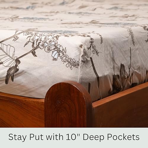 Image of Amazon Brand - Umi Cotton Fitted Bedsheet, Queen Size 78x60 Inches, Elastic Fit Bed Sheet, 10 Inch Deep Pocket, Soft Breathable Bedding, Durable Easy Care, with Pillow Cover-Delicate Wildflower