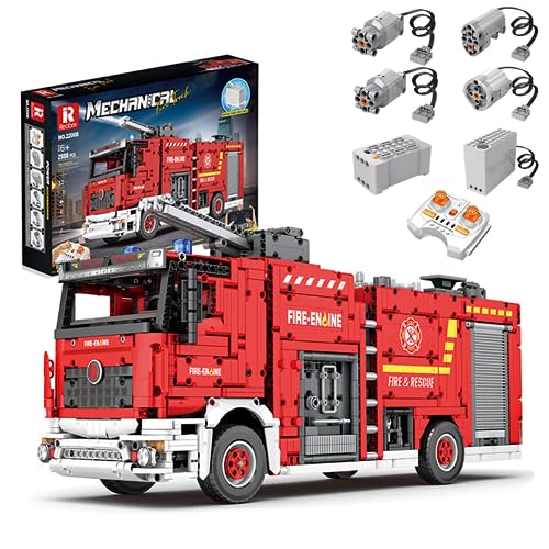 Technology Fire Ladder Truck Building Set, 2.4G/APP RC Fire Engine with Motor, Truck Vehicle Building Block Compatible with Major Brands - 2888 Pieces