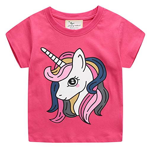 EULLA Toddler Girls Cotton T-Shirt Baby Girl Short-Sleeve Unicorn Crewneck Tee Shirts Pink 7T