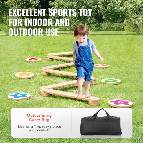 Image of VEVOR Balance Beam Stepping Stones, 6 PCS Wooden Toddler Balance Boards, Montessori Toy for Kids 3-6, Build Coordination and Gross Motor Skills, Gymnastics Course Indoor & Outdoor for Girls Boys Gift