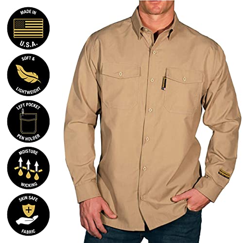 Silver Bullet Ultra Lightweight Flame Resistant Long Sleeve Button Up Shirt - Made In The Usa (Beige - Xl) #TOP2