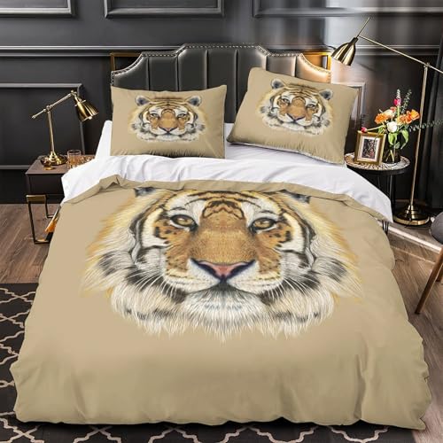 Housse de couette tigre 3D 200x200cm en microfibre avec taies - 2