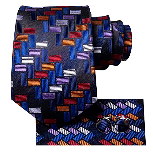 Image of Dubulle Mens Paisley Floral Silk Tie for Men Striped Necktie and Pocket Square Cufflinks Set Wedding Business