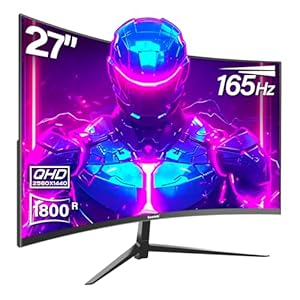 Gawfolk 27 Zoll Curved Gaming Monitor QHD 165Hz, PC Bildschirm Gebogen 2560X1440P, Rahmenloses 1800R Computerbildschirm unterstützt VESA, DP, HDMI