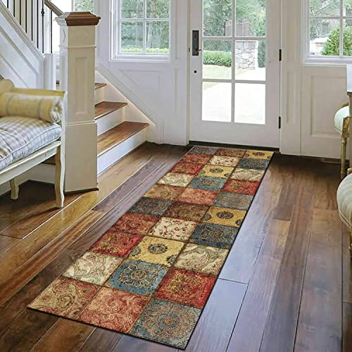 Tapis de couloir antidérapant texture de bois marron 3D