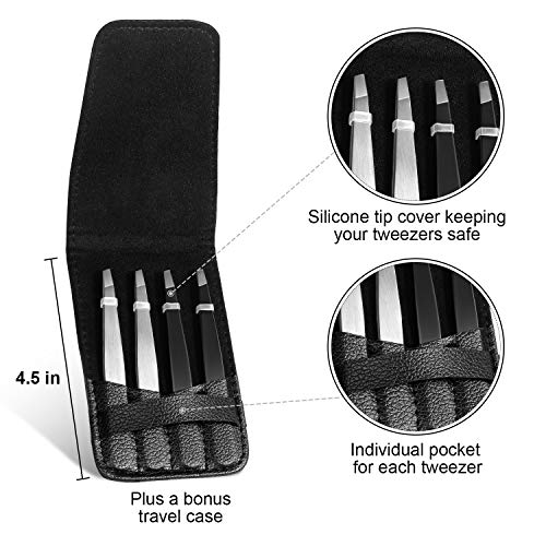image for Slant Tweezers Set 4-Piece - Upmore Professional Stainless Steel Slant
